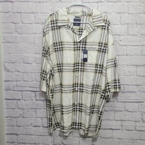 NWT Trust Linen Blend Plaid Button Shirt Size 4X Black White Tan Plaid Casual